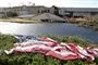 amerikansk flag ligger på jorden