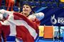 Edi Hrnic lufter dannebrog efter sin triumf i Polen.