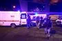 Soldater og ambulancer på stedet.