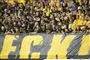  brøndbyfans med stort banner og t-shirts