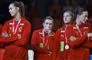 triste danske spillere ved medaljeoverrækkelsen
