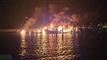 havn og skib i voldsomme flammer