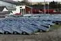 skinnende nye trailere parkeret side om side