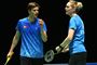 to badmintonspillere i blåt tøj