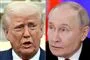 Collage af nærbilleder af Trumps og Putins ansigter