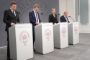 Statsminister Mette Frederiksen (S), vicestatsminister og forsvarsminister Troels Lund Poulsen (V), udenrigsminister Lars Løkke Rasmussen (M) og udlændinge- og integrationsminister Rasmus Stoklund (S) præsenterer regeringens nye udvisningsreform på et pressemøde i Statsministeriet.