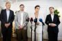 Økonomi- og indenrigsminister Pia Olsen Dyhr, finansminister Peter Hummelgaard, KL-formand Peter Rahbæk Juel og KL-næstformand Martin Damm 