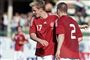 Søren Rieks (tv.) og Martin Bernburg i kampen mod Nordkorea, der bragte Danmark i finalen 
 Foto: Anders Kjærbye / POLFOTO