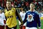 FCK-træner Ståle Solbakken og Ole Gunnar Solskjær midt i de glade 1990'ere. 
