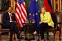 BArack Obama og Angela Merkel vil arbejde tæt sammen for fred i Mellemøsten.
 Foto: Michael Sohn / POLFOTO